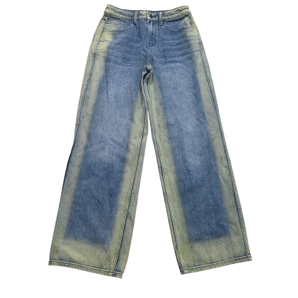 Akira Mud Wash Wide Leg Yellow Jeans Blue Yellow Small Boho Maxxing Baddie High